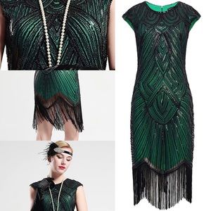 1920s Beaded, Fringe Flapper Dress